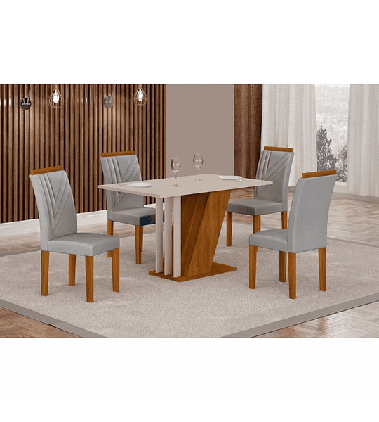 Conjunto Sala de Jantar com 4 Cadeiras Miami Freijo/OffWhite/Palha - 