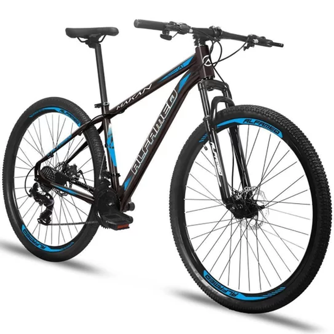 Bicicleta aro 29 alfameq makan freio a disco mecanico 24v - câmbios index  3