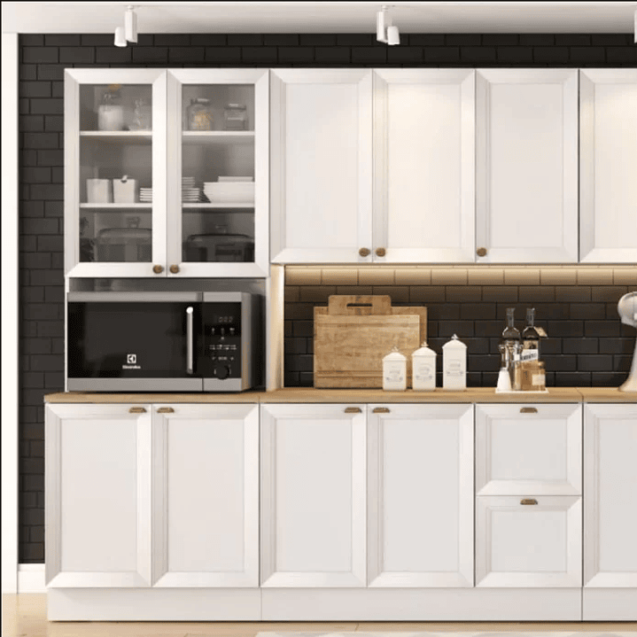 Cozinha Completa 10 Peças 21 Portas 2 Gavetas 1 Nicho para Forno 1 Cristaleira Unna Fumê 4