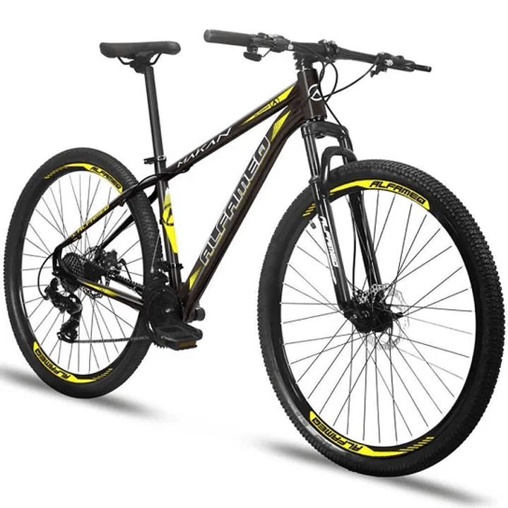 Bicicleta aro 29 alfameq makan freio a disco mecanico 24v - câmbios index  4