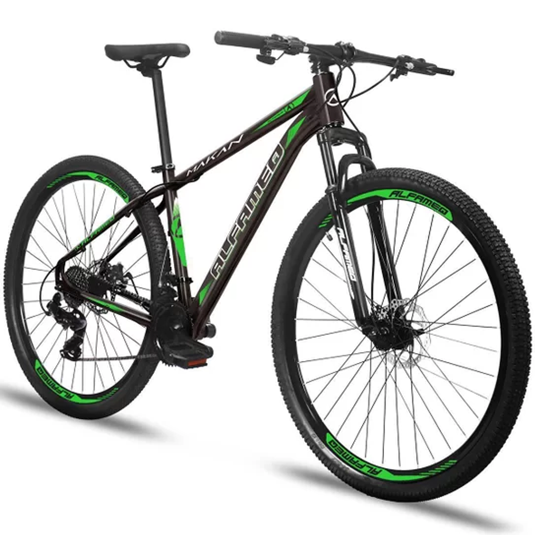 Bicicleta aro 29 alfameq makan freio a disco mecanico 24v - câmbios index  5