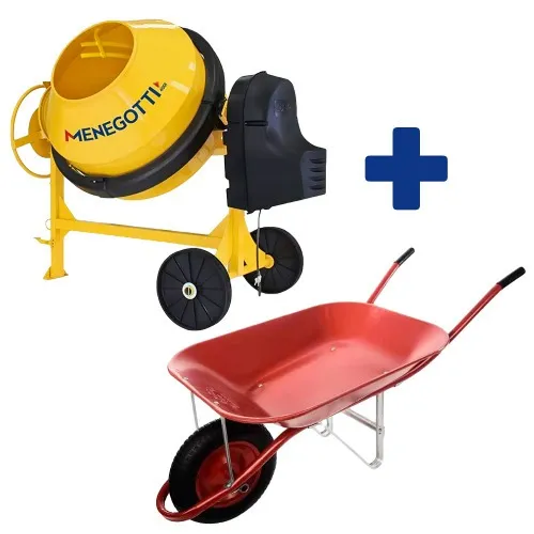 Kit Betoneira 400L 2 hp monofásica + Carrinho de mão caçamba metálica 45L 220V 1