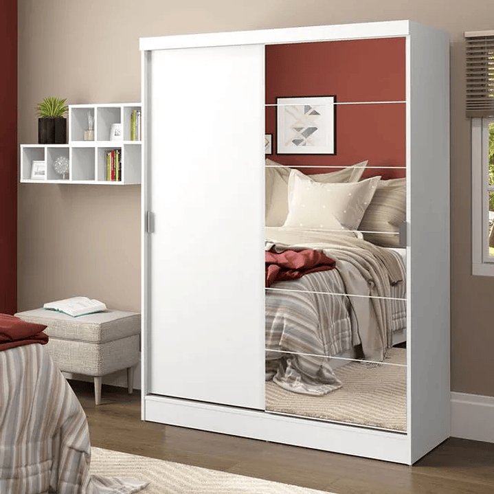 Guarda-Roupa Solteiro  Luke 2 Portas de Correr com Espelho  1