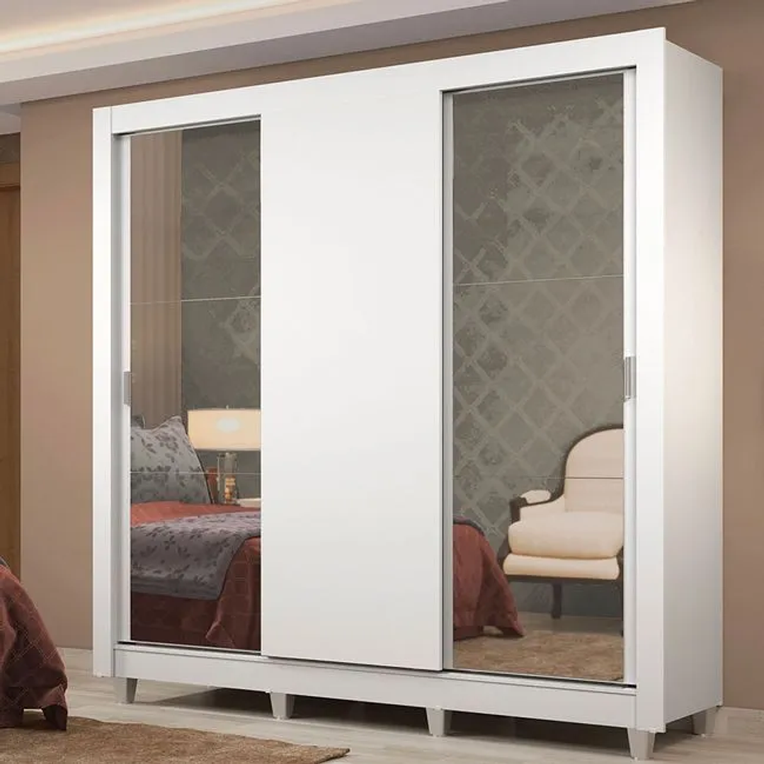 Guarda-Roupa Casal  Lyon Plus 3 Portas de Correr com Espelhos 4 Gavetas com Pés Rustic 2