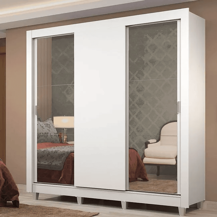 Guarda-Roupa Casal  Lyon Plus 3 Portas de Correr com Espelhos 4 Gavetas com Pés Rustic 2