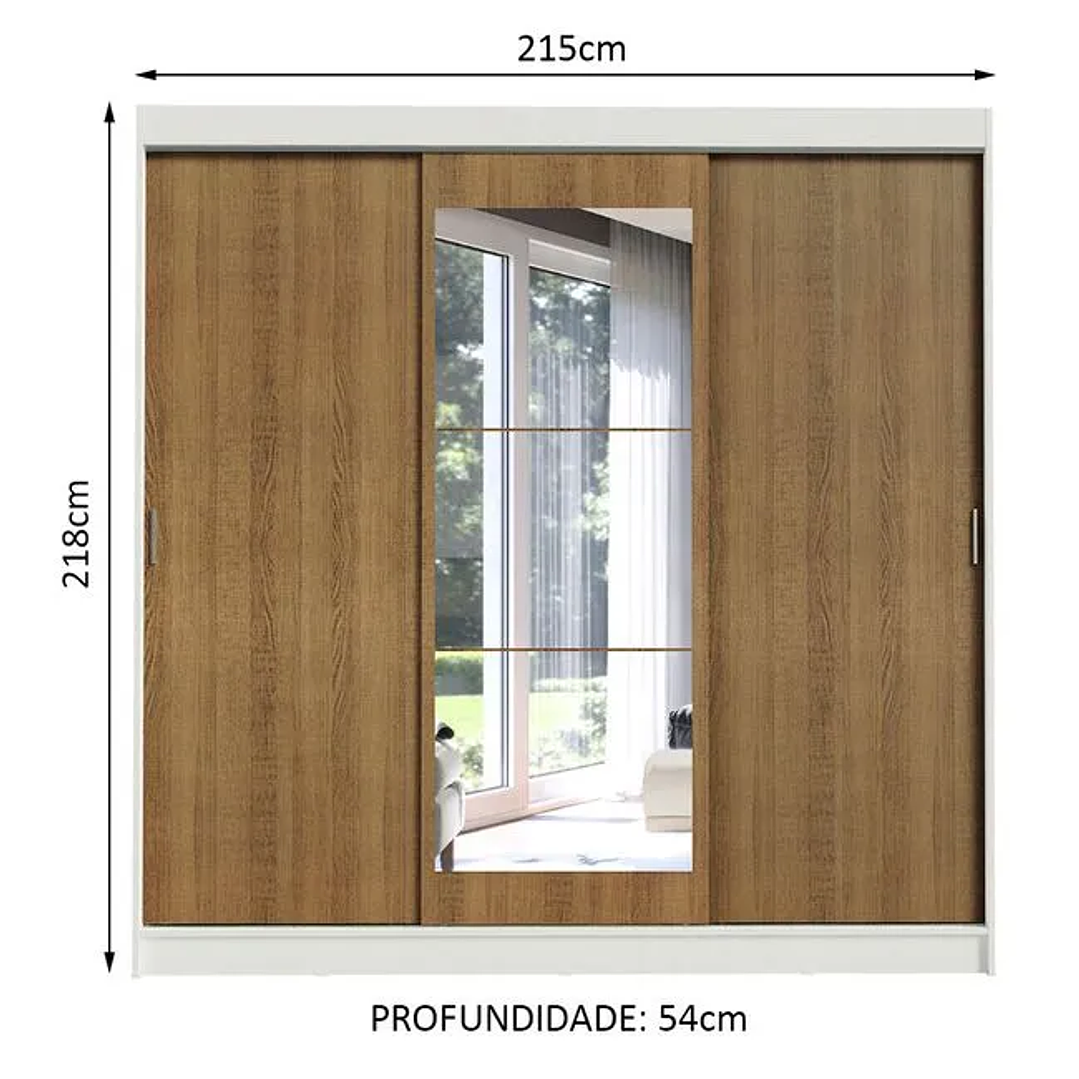 Guarda-Roupa Casal Istambul 3 Portas de Correr com Espelho 3 Gavetas  3