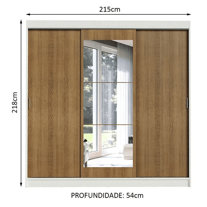 Guarda-Roupa Casal Istambul 3 Portas de Correr com Espelho 3 Gavetas  3