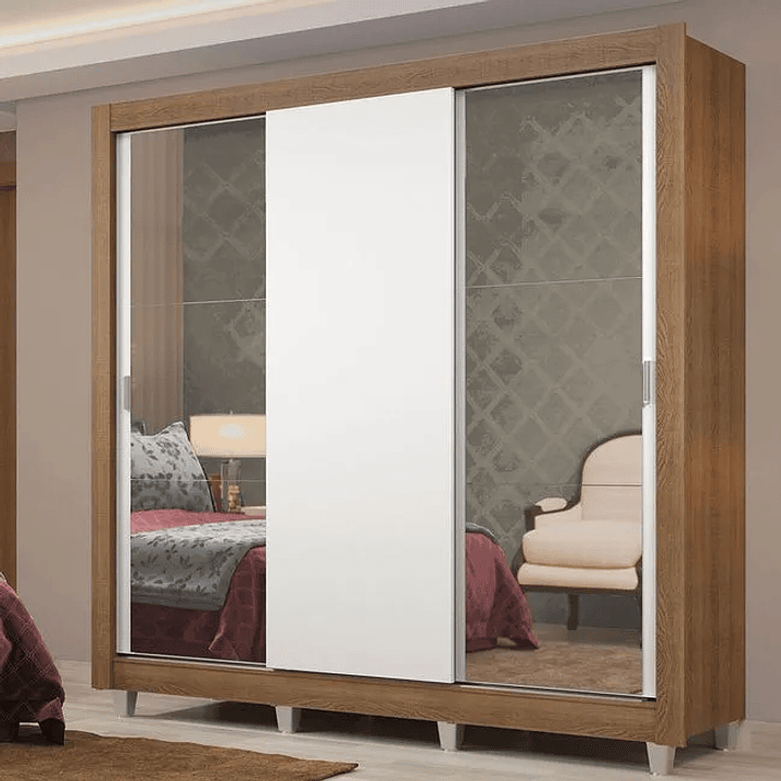 Guarda-Roupa Casal  Lyon Plus 3 Portas de Correr com Espelhos 4 Gavetas com Pés Rustic 3