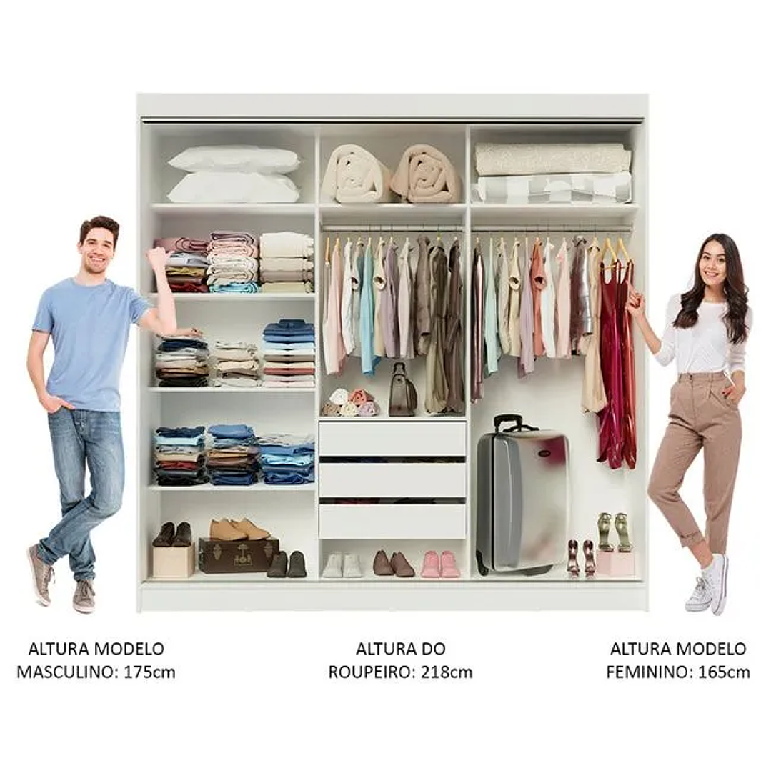 Guarda-Roupa Casal Istambul 3 Portas de Correr com Espelho 3 Gavetas  4