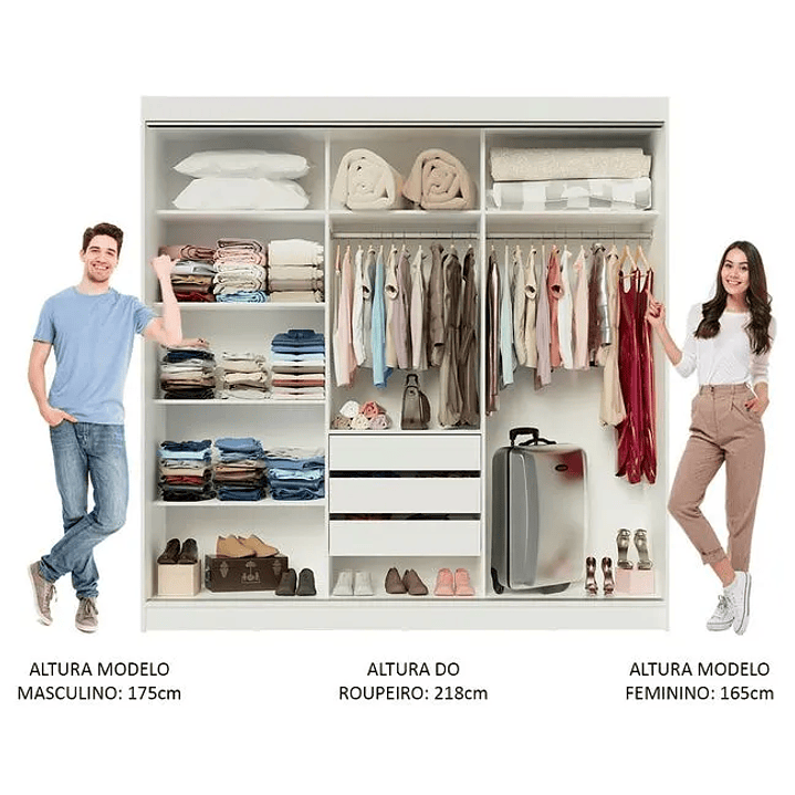 Guarda-Roupa Casal Istambul 3 Portas de Correr com Espelho 3 Gavetas  4