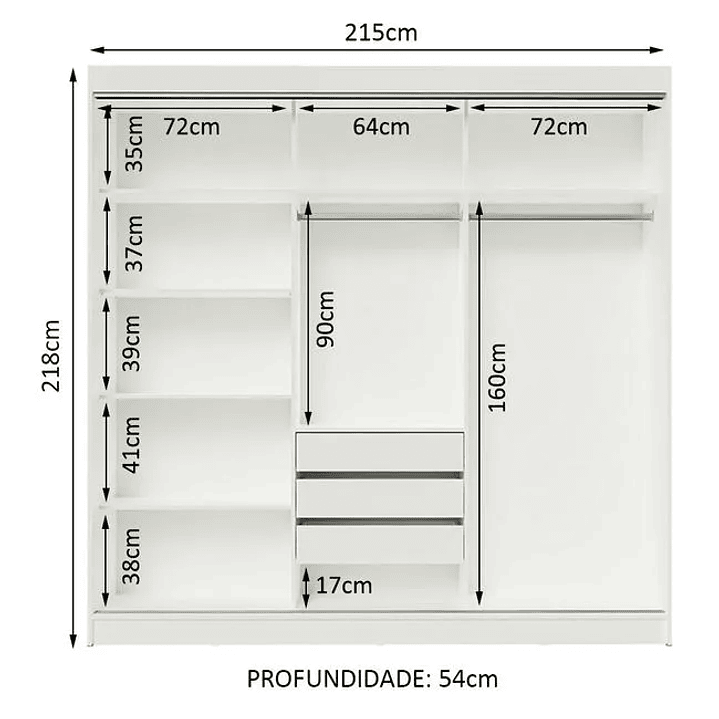 Guarda-Roupa Casal Istambul 3 Portas de Correr com Espelho 3 Gavetas  6