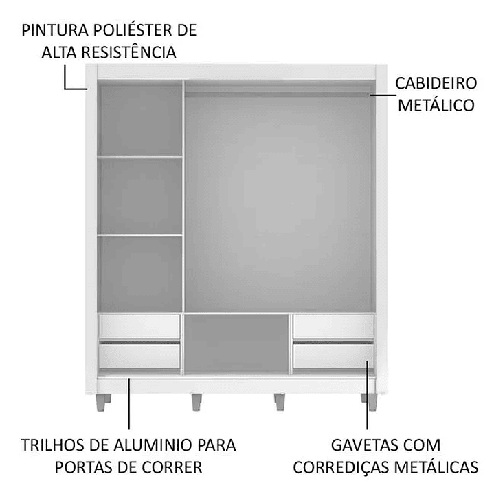 Guarda-Roupa Casal  Lyon Plus 3 Portas de Correr com Espelhos 4 Gavetas com Pés Rustic 7