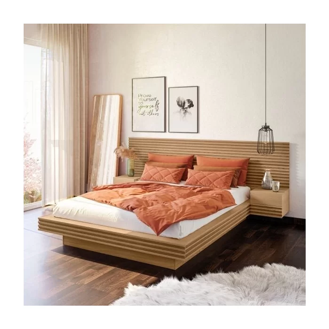 Cama Casal/Queen com Cabeceira e Mesa de Apoio Samambaia Carvalho 1