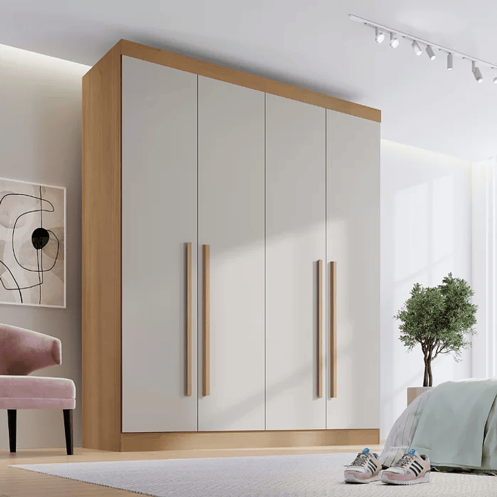 Guarda Roupa Solteiro MDF 4 Portas 3 Gavetas Paris Plus  3