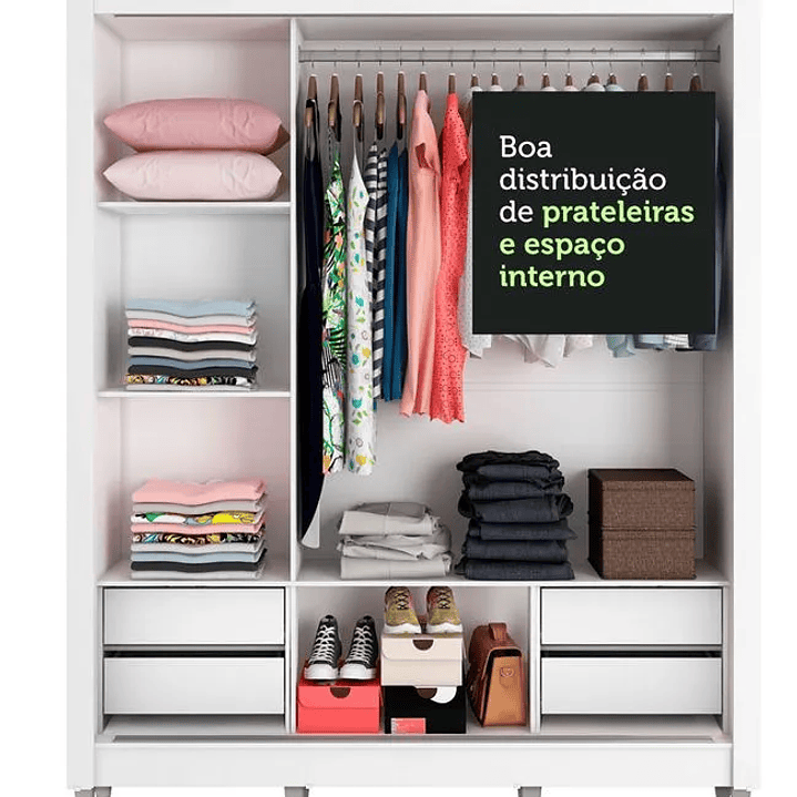 Guarda-Roupa Casal  Lyon Plus 3 Portas de Correr com Espelhos 4 Gavetas com Pés Rustic 8