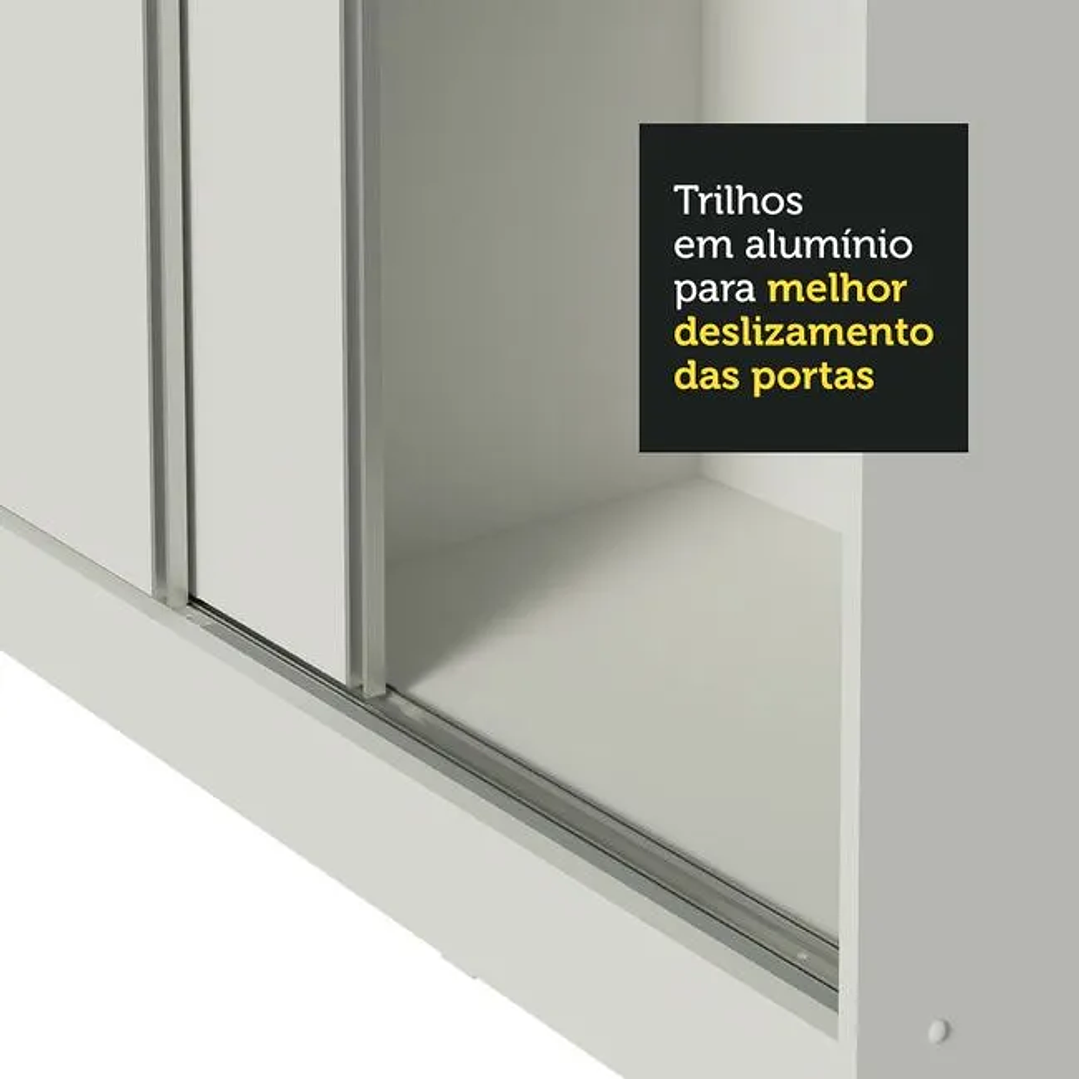 Guarda-Roupa Casal 3 Portas de Correr com Espelho com Pés Branco 6