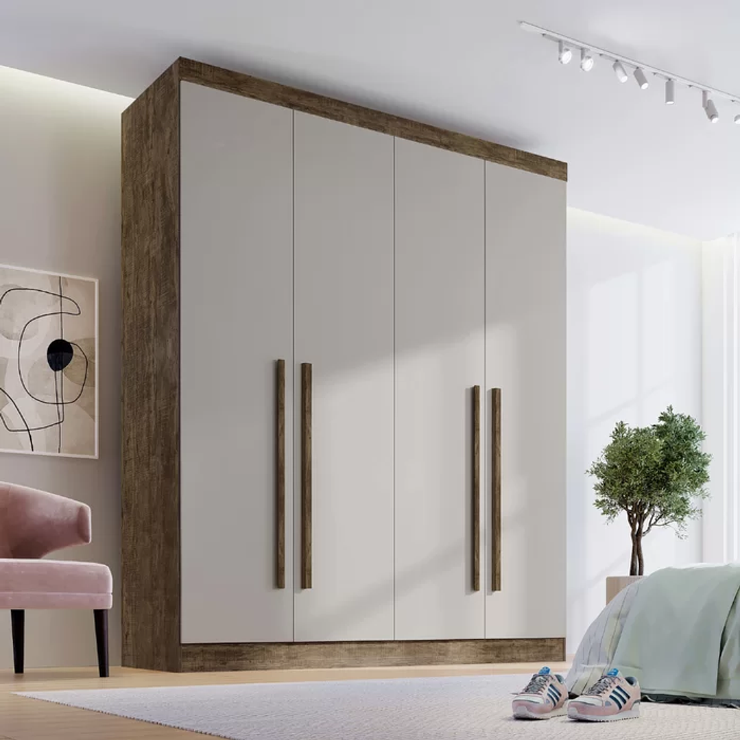 Guarda Roupa Solteiro MDF 4 Portas 3 Gavetas Paris Plus  5