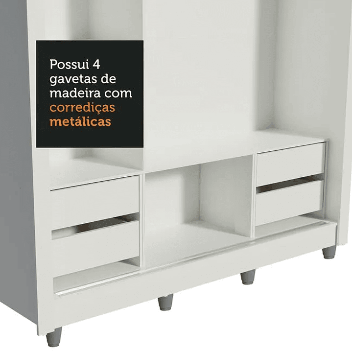 Guarda-Roupa Casal  Lyon Plus 3 Portas de Correr com Espelhos 4 Gavetas com Pés Rustic 10