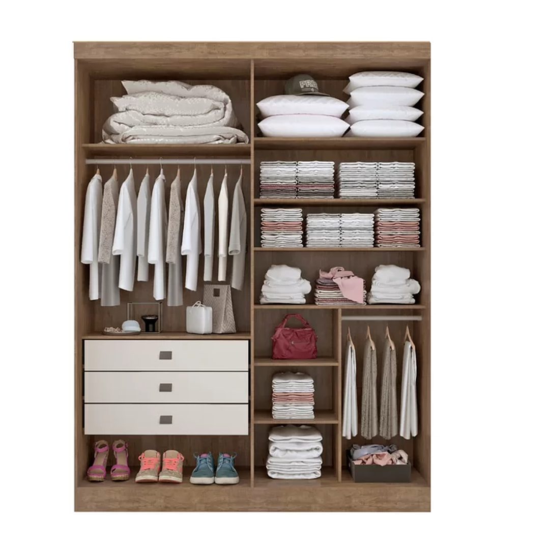 Guarda Roupa Solteiro MDF 4 Portas 3 Gavetas Paris Plus  6