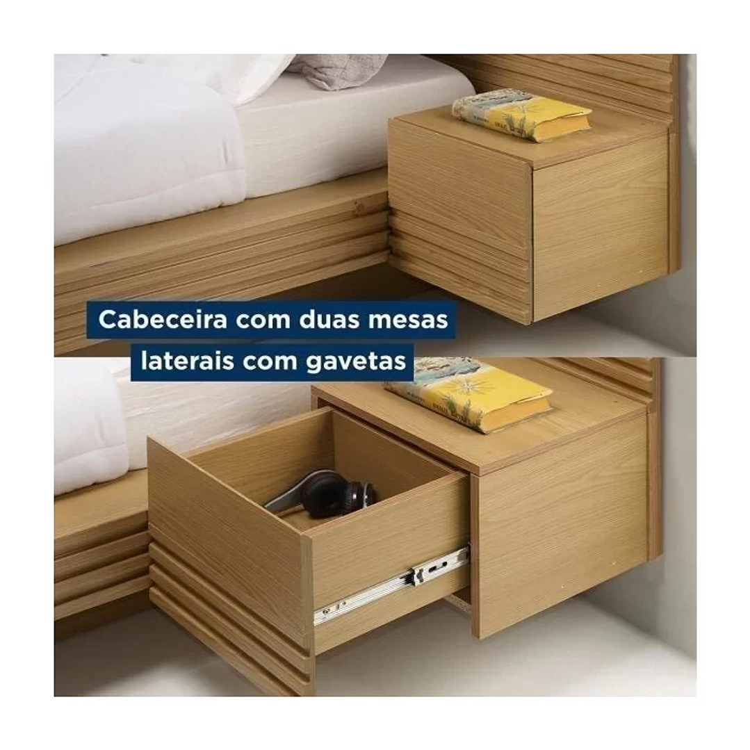 Cama Casal/Queen com Cabeceira e Mesa de Apoio Samambaia Carvalho 4