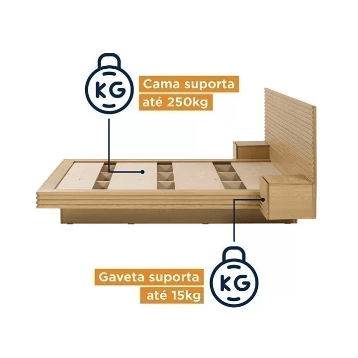 Cama Casal/Queen com Cabeceira e Mesa de Apoio Samambaia Carvalho 5