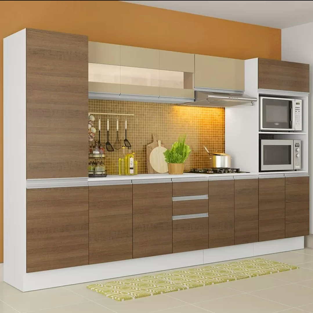 Cozinha Smart Modulada com Armário Balcão e Tampo Marrom 1