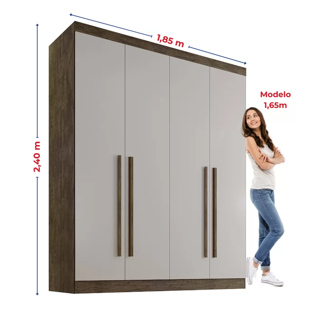 Guarda Roupa Solteiro MDF 4 Portas 3 Gavetas Paris Plus  8