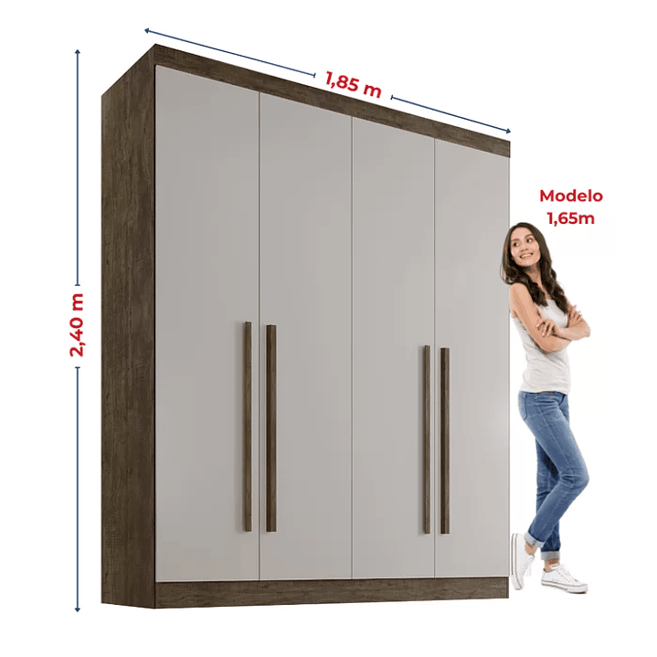 Guarda Roupa Solteiro MDF 4 Portas 3 Gavetas Paris Plus  8