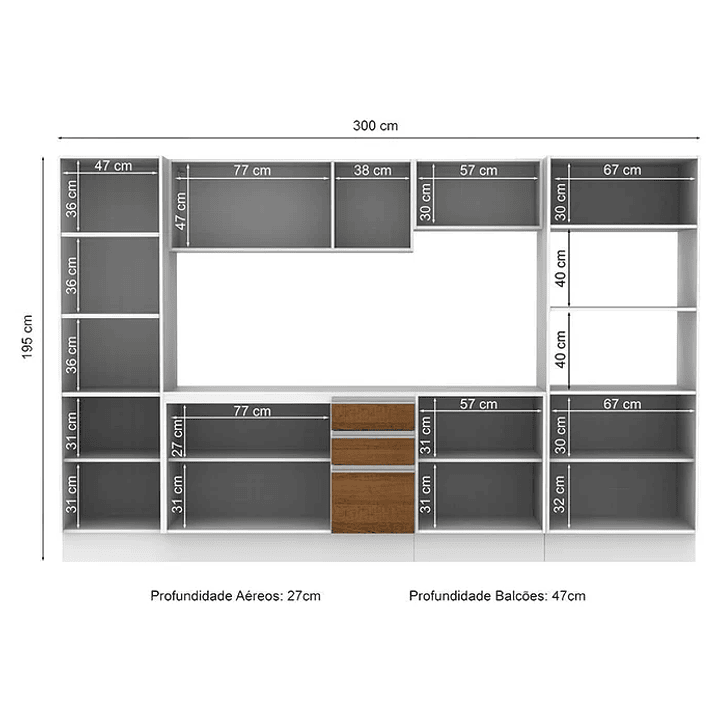 Cozinha Smart Modulada com Armário Balcão e Tampo Marrom 3