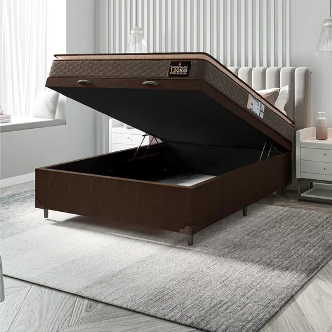 Cama Box Baú Casal Colchão Espuma D33 Pillow Top Millenium 138x188x60cm Marrom Hellen  3