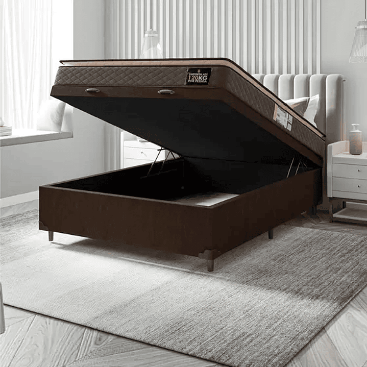 Cama Box Baú Casal Colchão Espuma D33 Pillow Top Millenium 138x188x60cm Marrom Hellen  3