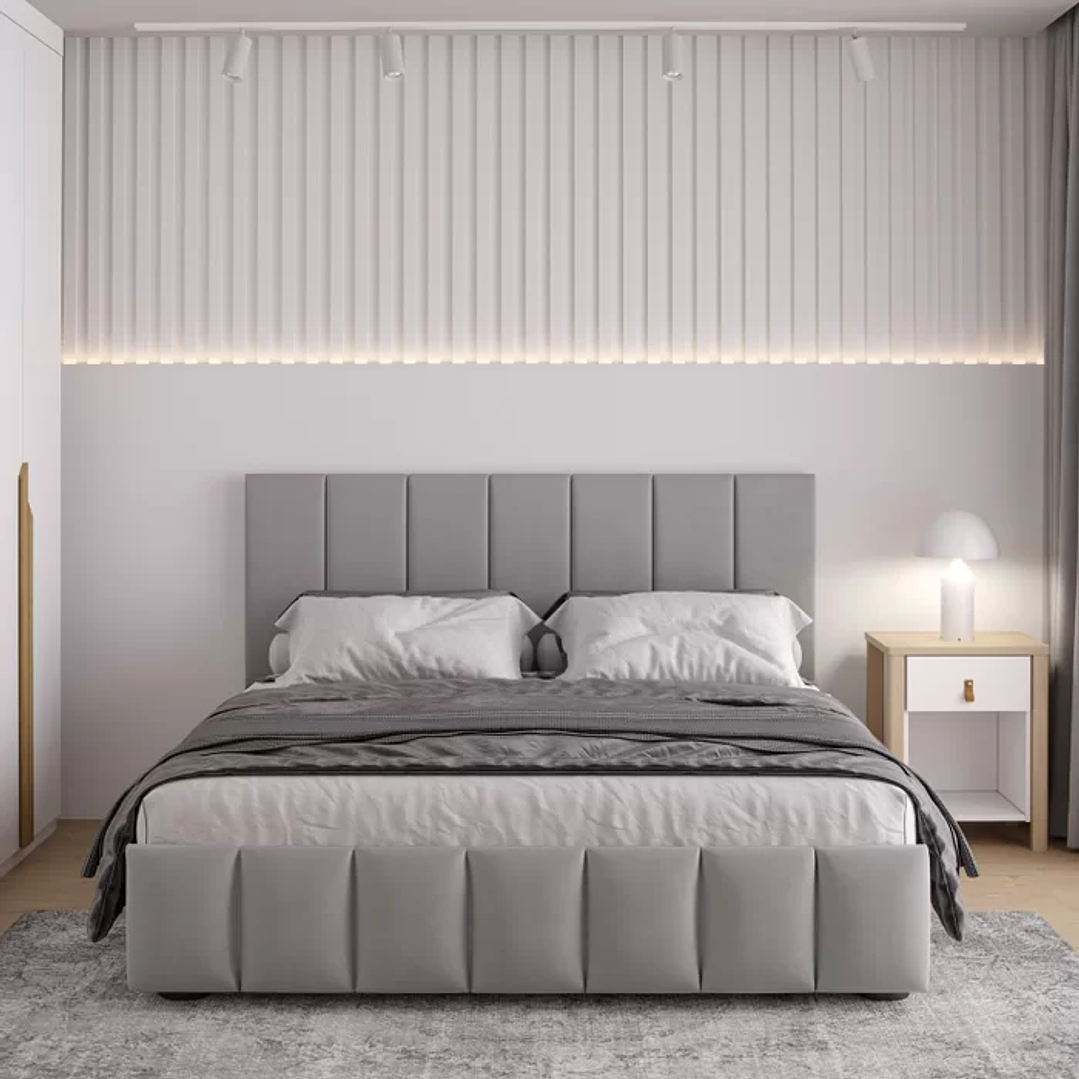 Cama com Cabeceira Casal Estofada Uvaia Cinza 1