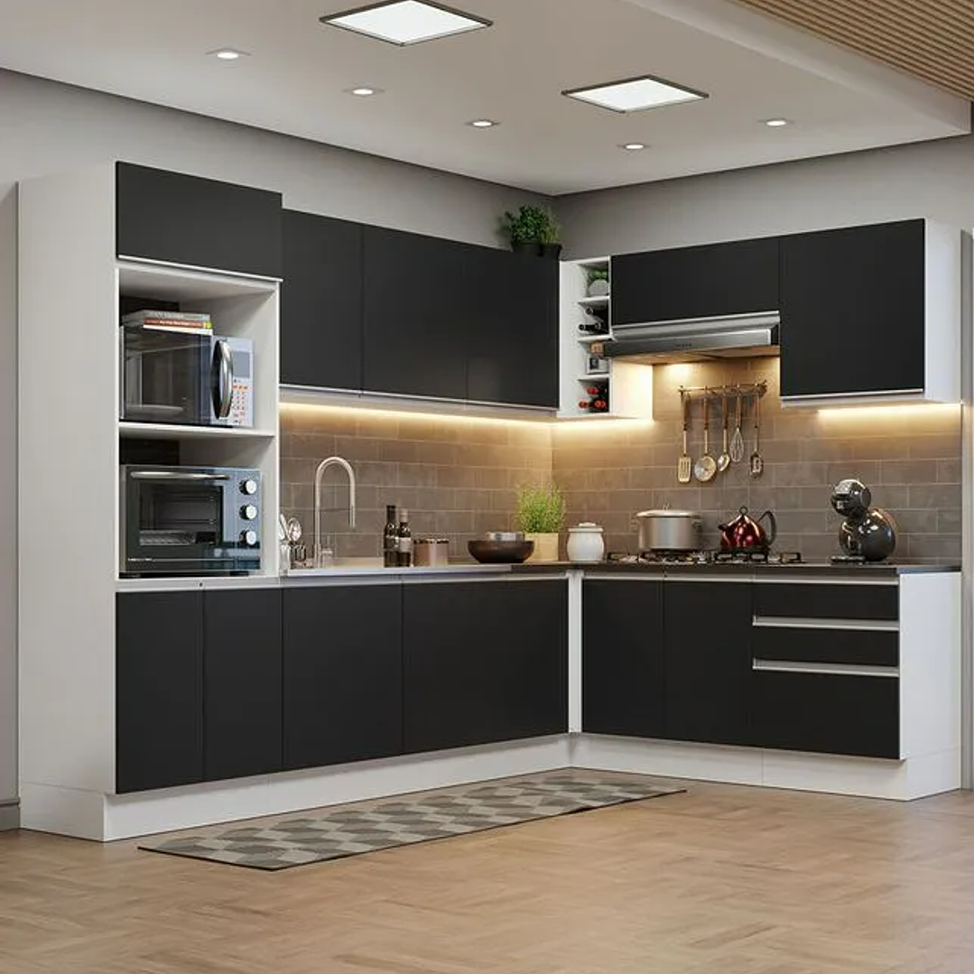 Armário de Cozinha Completa de Canto 100% MDF 479cm Branco/Rustic. 2