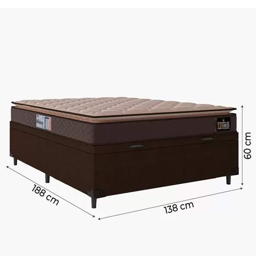 Cama Box Baú Casal Colchão Espuma D33 Pillow Top Millenium 138x188x60cm Marrom Hellen  4