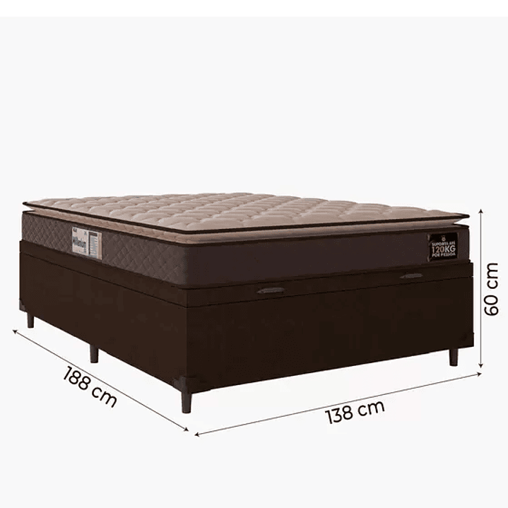 Cama Box Baú Casal Colchão Espuma D33 Pillow Top Millenium 138x188x60cm Marrom Hellen  4