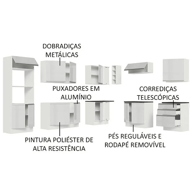 Armário de Cozinha Completa de Canto 100% MDF 479cm Branco/Rustic. 5