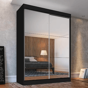 Guarda Roupa Solteiro 2 Portas de Correr 2 Gavetas e 6 Espelhos Peônia Preto