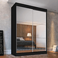 Guarda Roupa Solteiro 2 Portas de Correr 2 Gavetas e 6 Espelhos Peônia Preto - Thumbnail 1