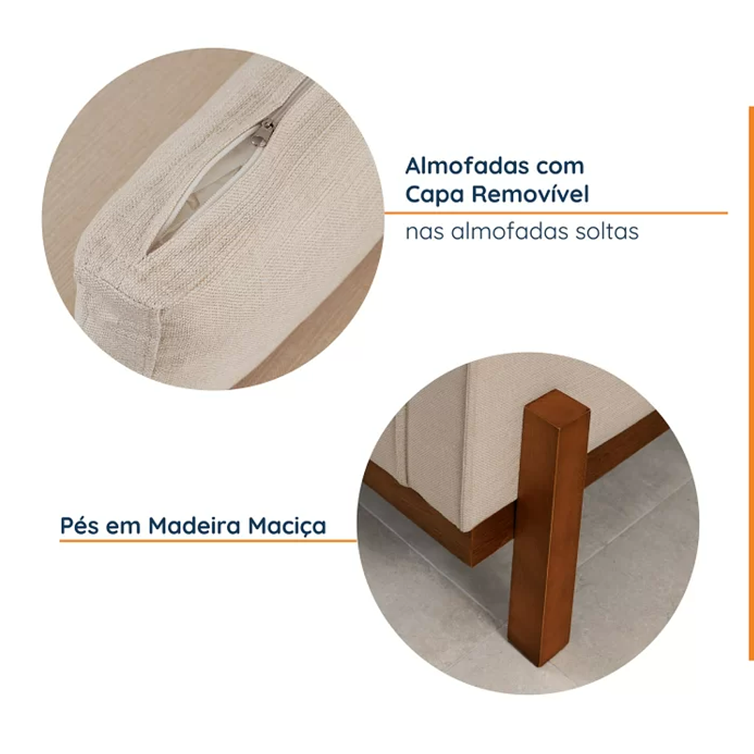 Sofá Tiê 2 Lugares 188cm em Linho Bege 3