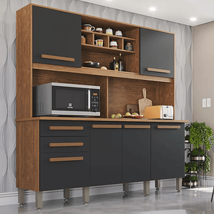 Armário para Cozinha 6 Portas 2 Gavetas Cinamomo/Grafite/BRANCO/OFF WHITE