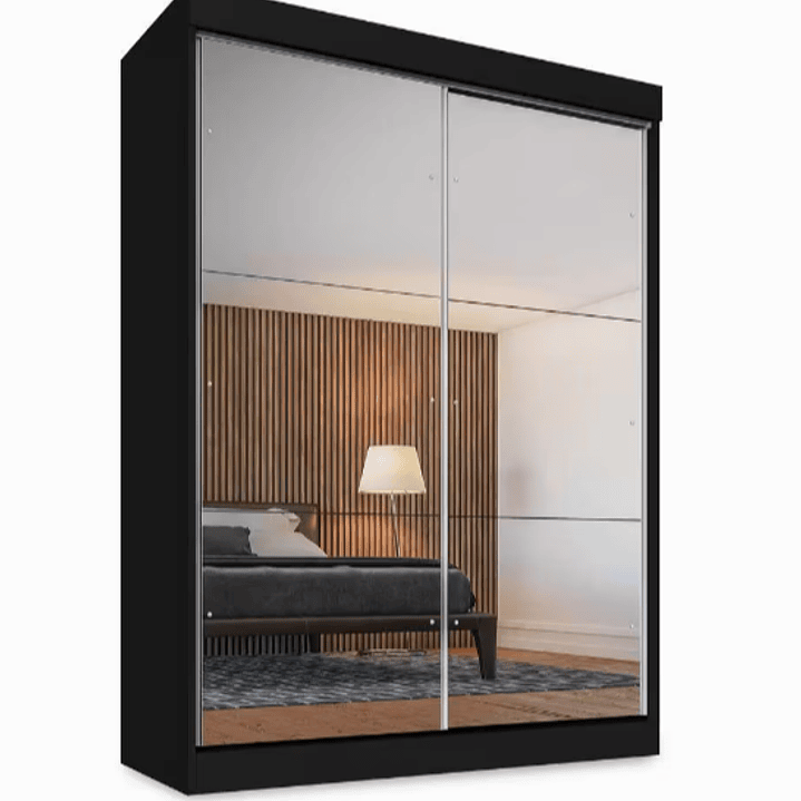 Guarda Roupa Solteiro 2 Portas de Correr 2 Gavetas e 6 Espelhos Peônia Preto 2