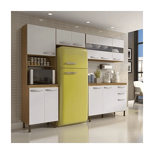 Cozinha Compacta 4 Peças Balcão com Tampo 3 Portas de Vidro Sinai/Branco