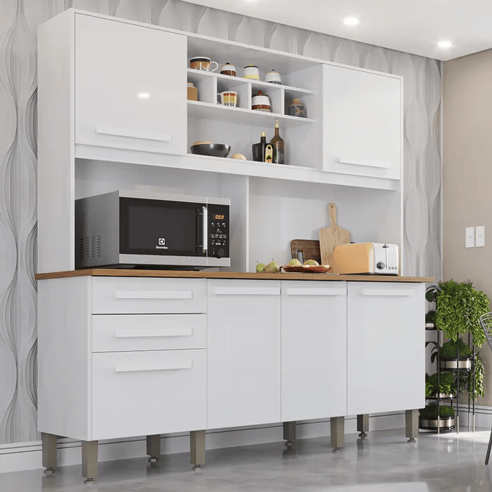 Armário para Cozinha 6 Portas 2 Gavetas Cinamomo/Grafite/BRANCO/OFF WHITE 2