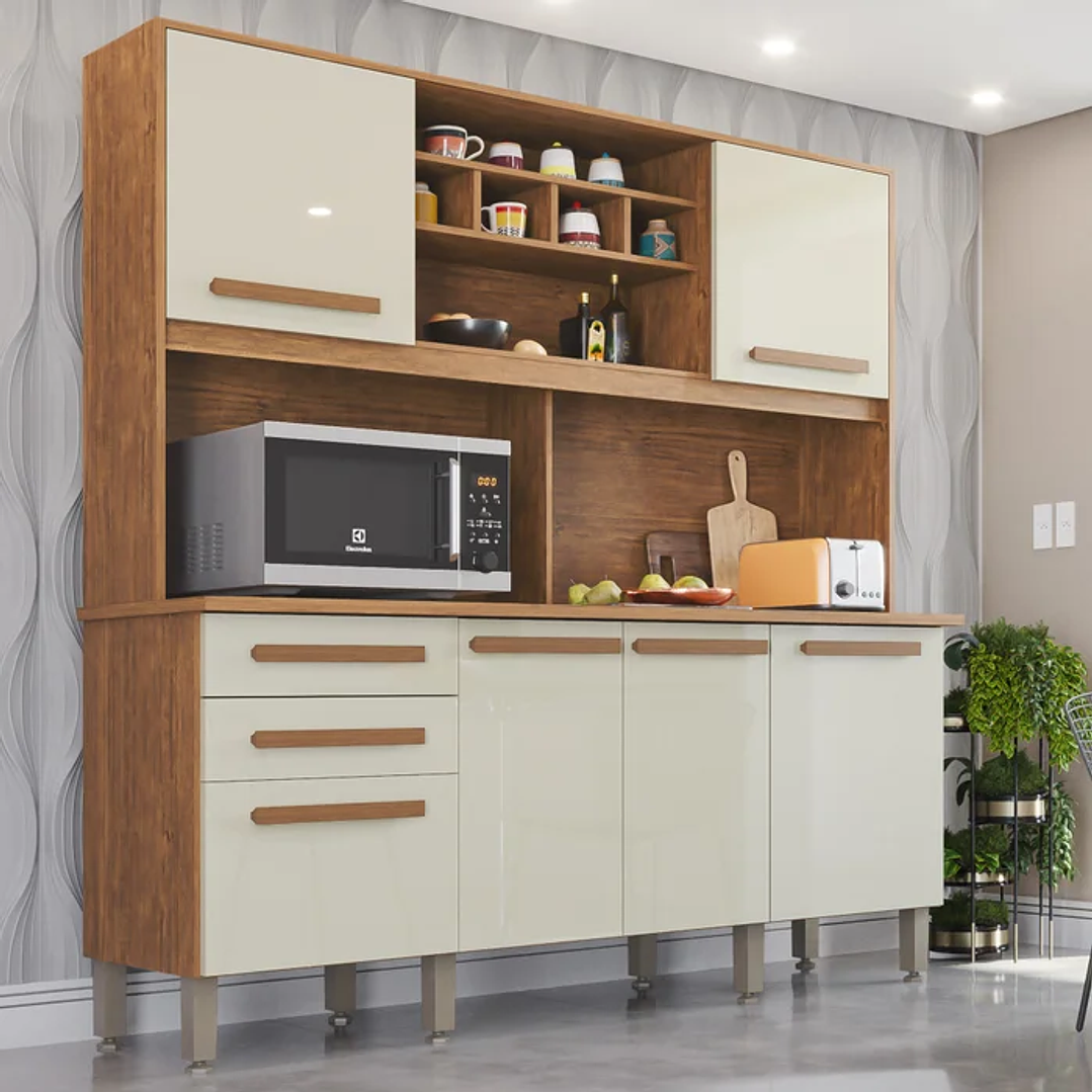 Armário para Cozinha 6 Portas 2 Gavetas Cinamomo/Grafite/BRANCO/OFF WHITE 3