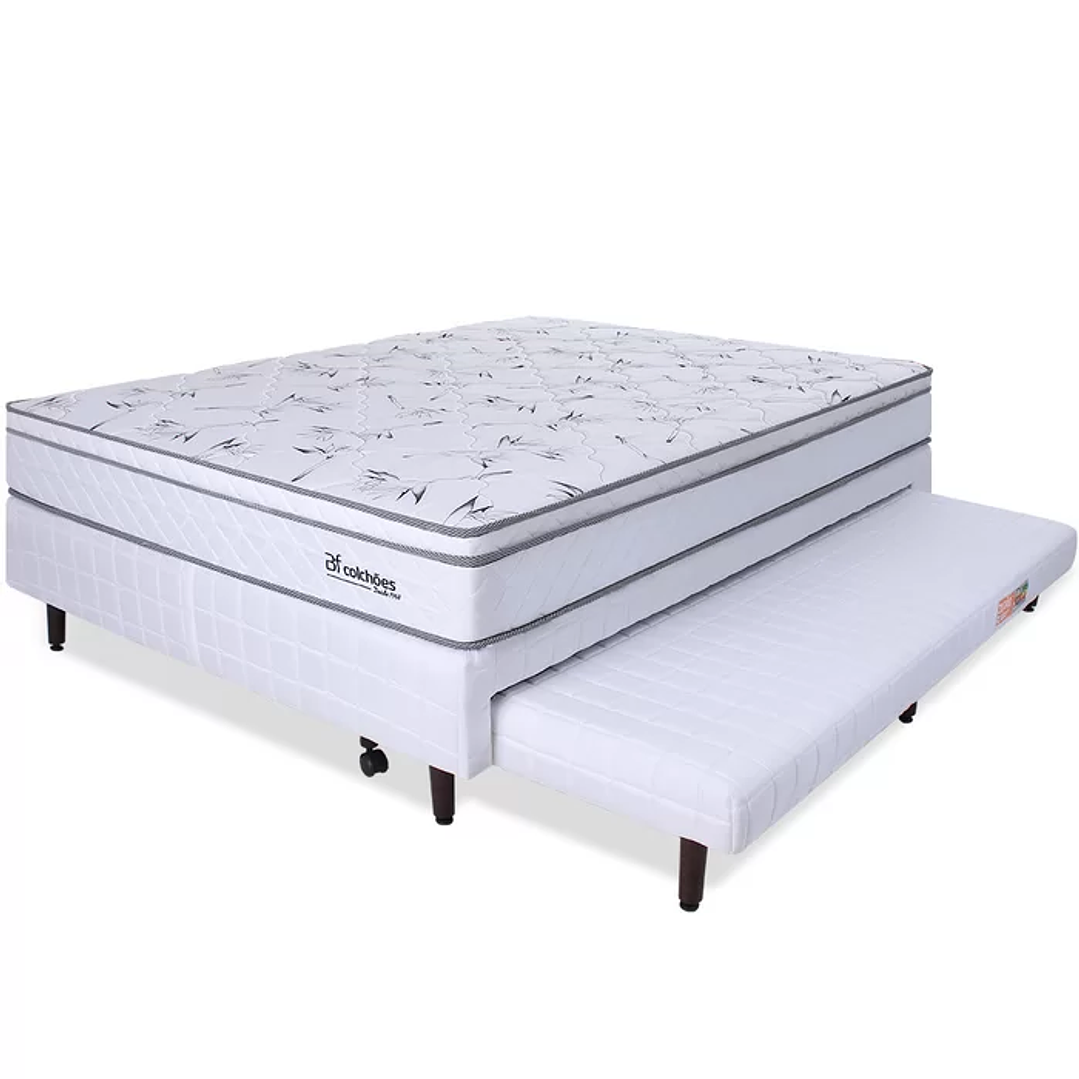 Cama Box Casal com Cama Auxiliar + Colchão Molas Ensacadas com Pillow 138x188x55 cm BF Colchões BRANCO 1