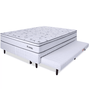 Cama Box Casal com Cama Auxiliar + Colchão Molas Ensacadas com Pillow 138x188x55 cm BF Colchões BRANCO