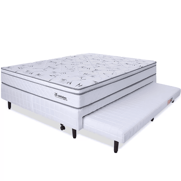 Cama Box Casal com Cama Auxiliar + Colchão Molas Ensacadas com Pillow 138x188x55 cm BF Colchões BRANCO 1