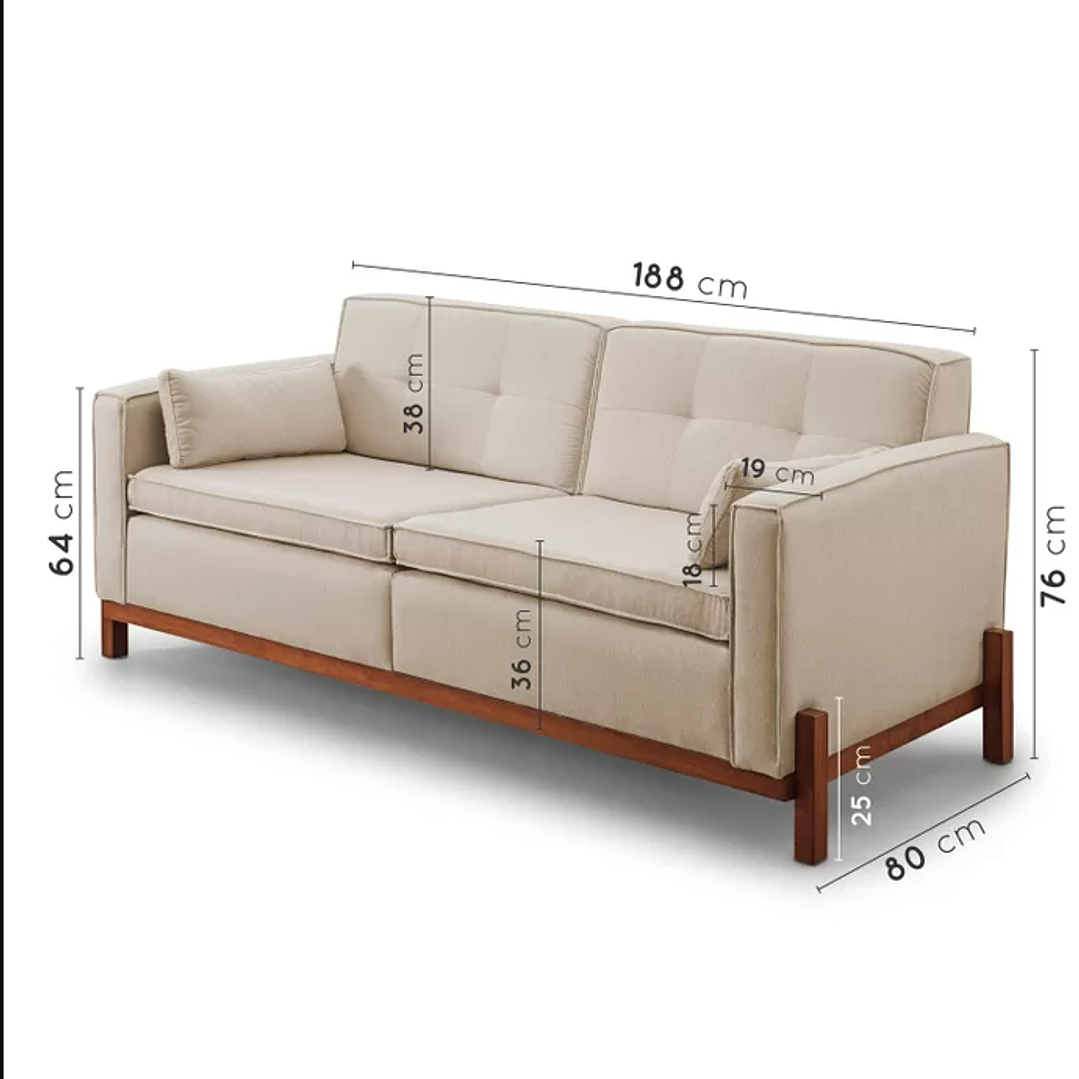 Sofá Tiê 2 Lugares 188cm em Linho Bege 5