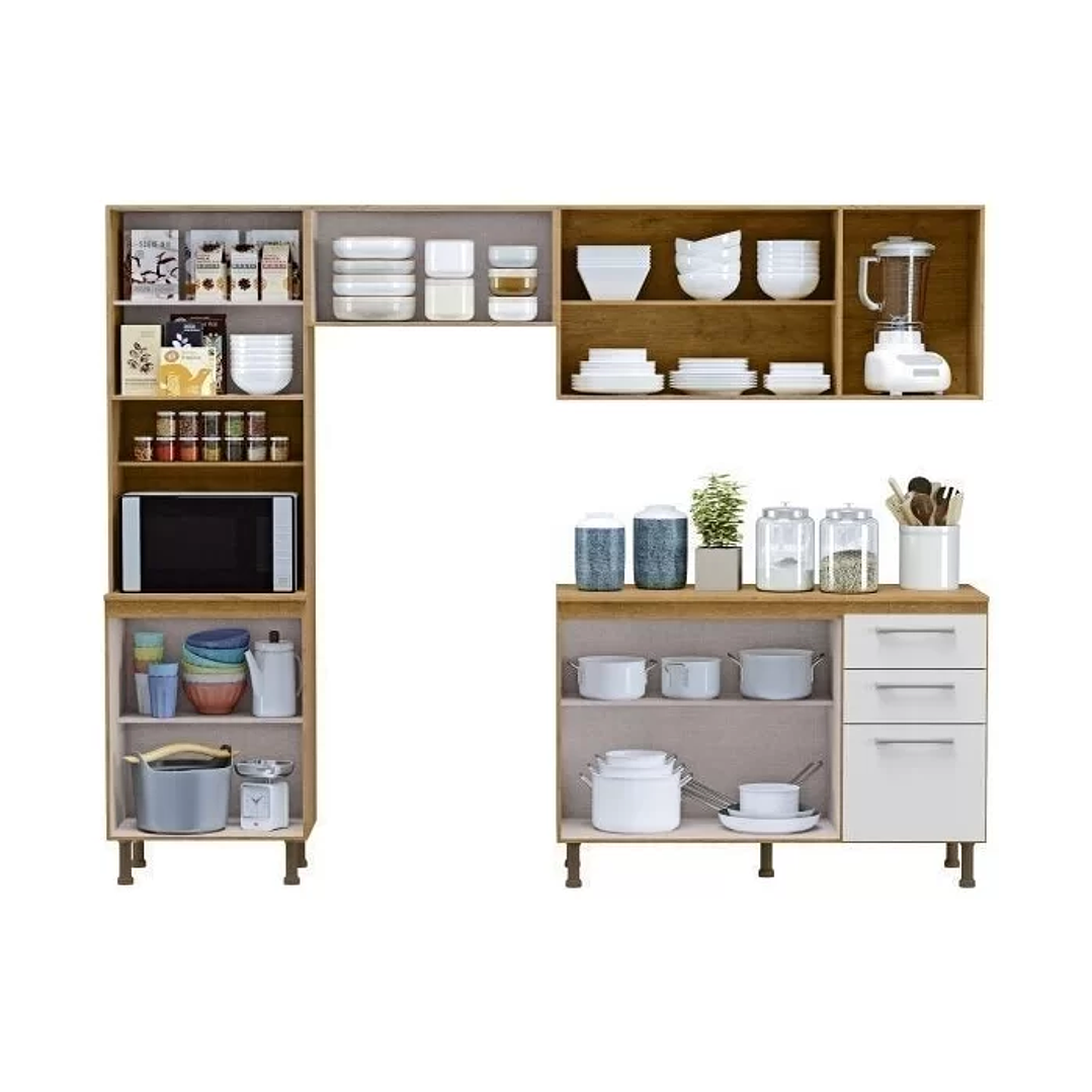 Cozinha Compacta 4 Peças Balcão com Tampo 3 Portas de Vidro Sinai/Branco 3