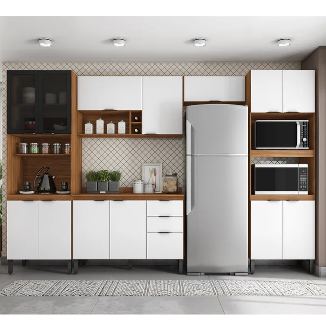 Cozinha Completa Firenze 05 Peças 14 Portas e 02 Gavetas Avena/Grafito /Branco 1